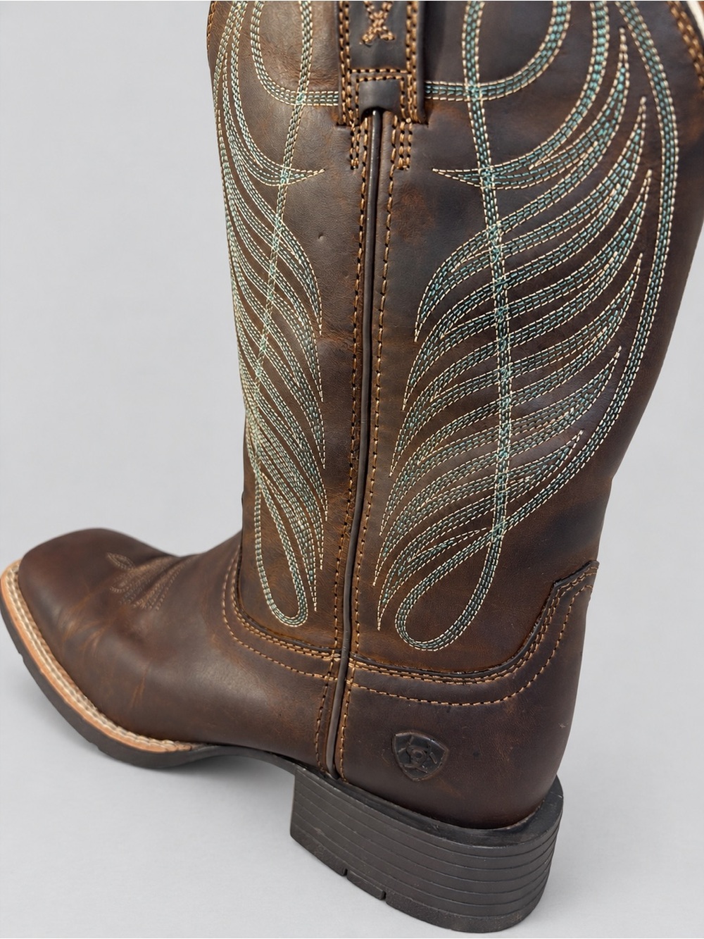 Ariat Round Up 7C Wide
Square Toe Brown Teal Leather
Western Cowgirl Boots - Picture 8 of 11